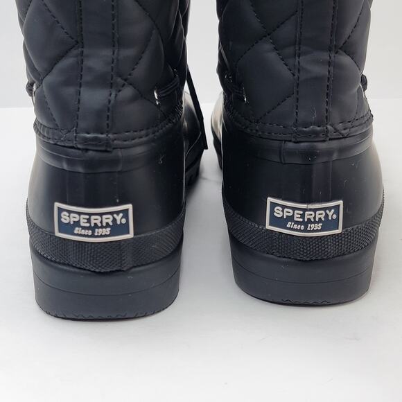 Sperry Gosling Duck Boots Women 9 Black Rubber Quilted Lace Up Rain Snow Winter - Picture 7 of 12